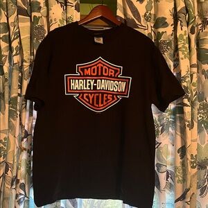 Harley-Davidson Black T-Shirt with Orange & White Shield Logo